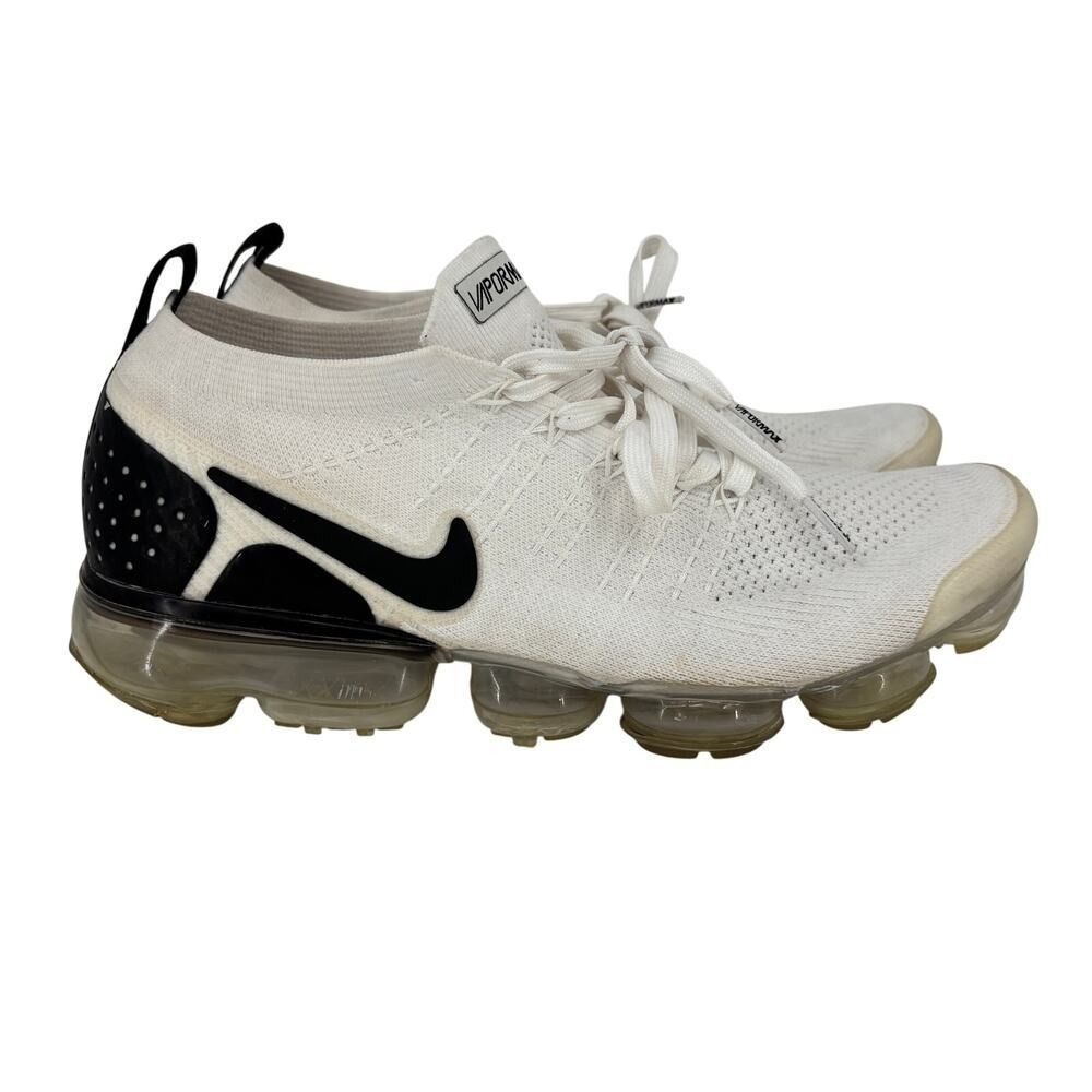 Nike Air VaporMax Flyknit 2 Running Shoes Mens 9.5 White Black 942842-103